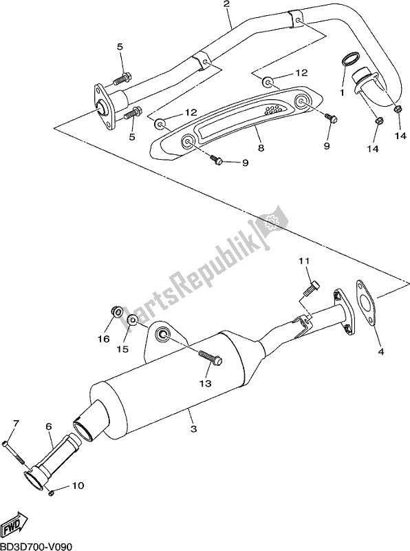 All parts for the Exhaust of the Yamaha YFM 90R 2020