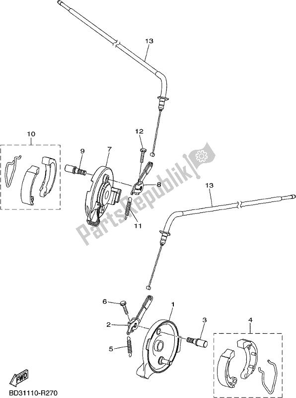 All parts for the Front Brake of the Yamaha YFM 90R 2020