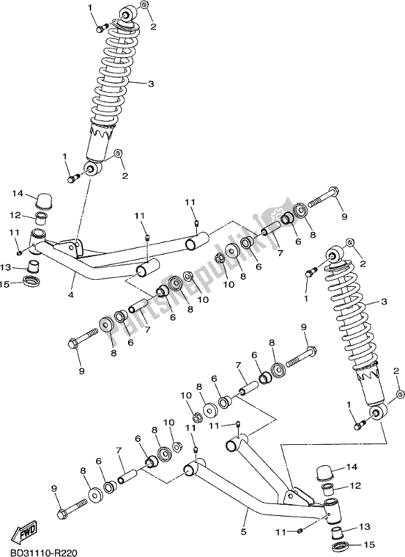 All parts for the Front Suspension & Wheel of the Yamaha YFM 90R 2020