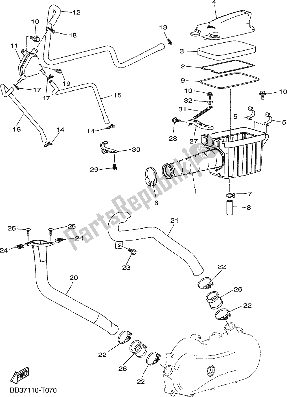 All parts for the Intake of the Yamaha YFM 90R 2020