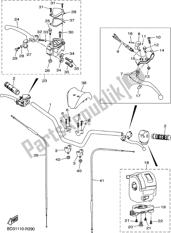 All parts for the Steering Handle & Cable of the Yamaha YFM 90R 2020