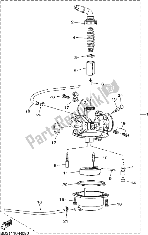 All parts for the Carburetor of the Yamaha YFM 90 RYX 2019