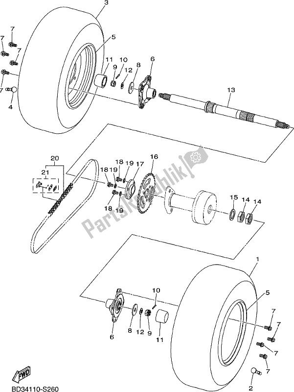 All parts for the Rear Axle & Wheel of the Yamaha YFM 90 RYX 2019