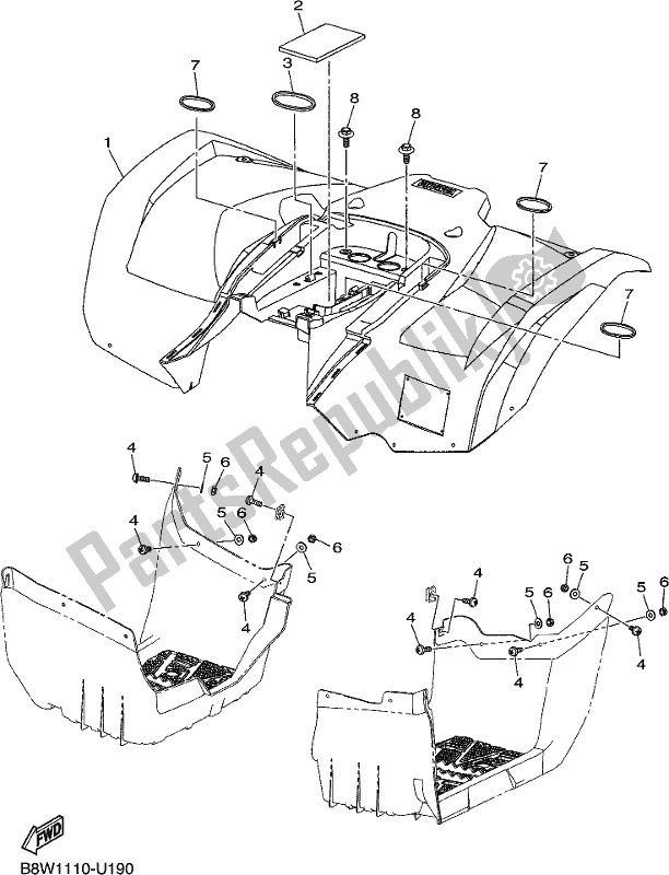 All parts for the Rear Fender of the Yamaha YFM 90 RYX 2019