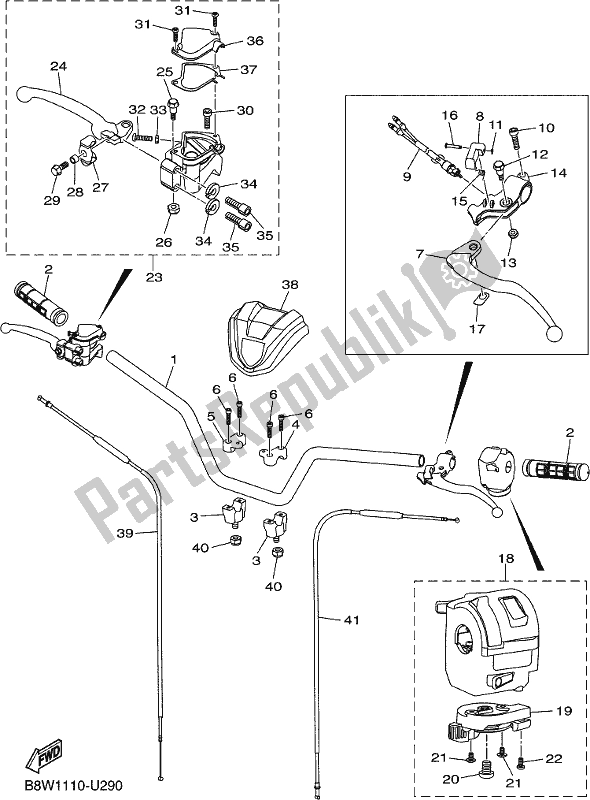 All parts for the Steering Handle & Cable of the Yamaha YFM 90 RYX 2019
