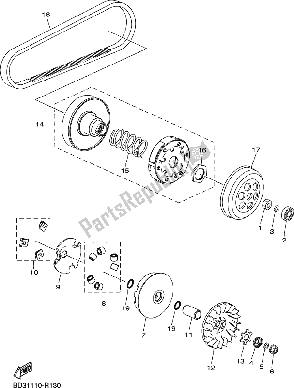 All parts for the Clutch of the Yamaha YFM 90 RYX 2021