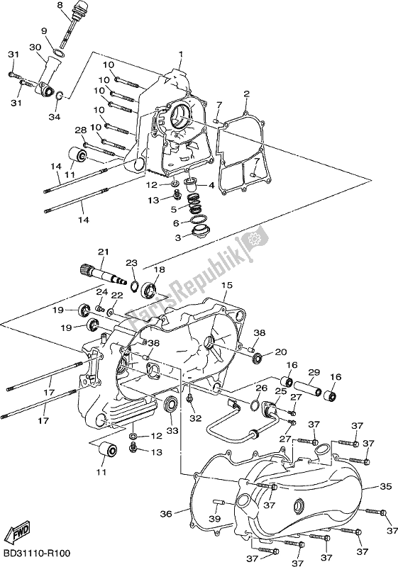 All parts for the Crankcase of the Yamaha YFM 90 RYX 2021