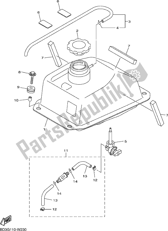 Todas las partes para Depósito De Combustible de Yamaha YFM 90 RYX 2021