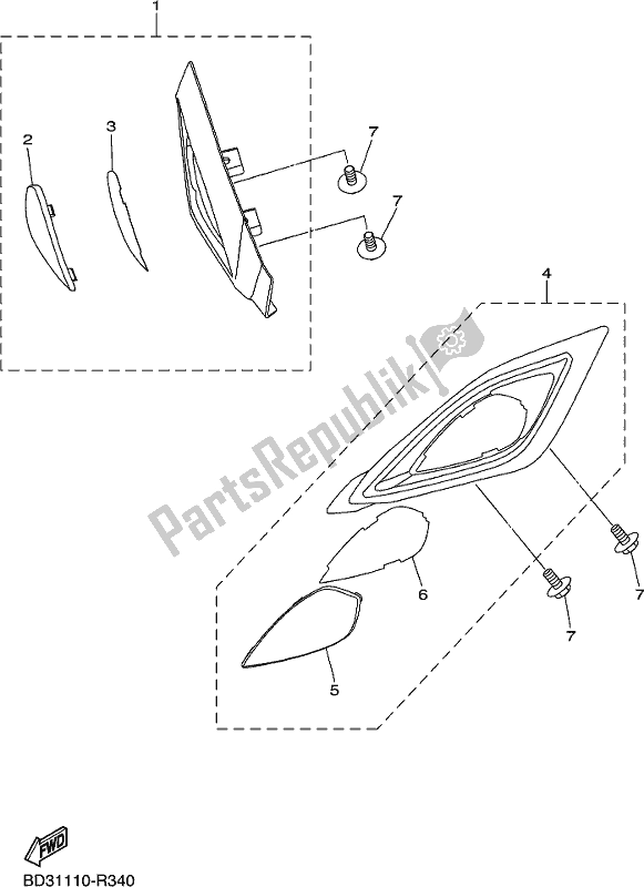 All parts for the Headlight of the Yamaha YFM 90 RYX 2021