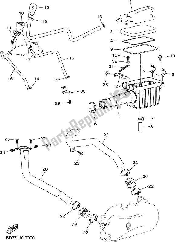 All parts for the Intake of the Yamaha YFM 90 RYX 2021