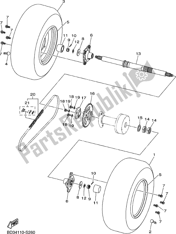 All parts for the Rear Axle & Wheel of the Yamaha YFM 90 RYX 2021