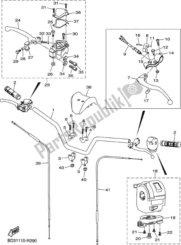 All parts for the Steering Handle & Cable of the Yamaha YFM 90 RYX 2021