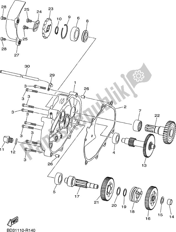 All parts for the Transmission of the Yamaha YFM 90 RYX 2021