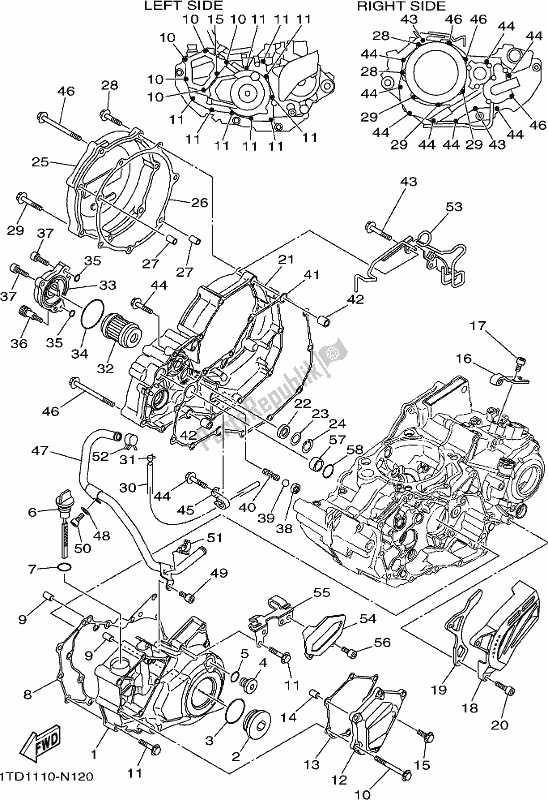 Alle onderdelen voor de Carterdeksel 1 van de Yamaha YFZ 450R 2021