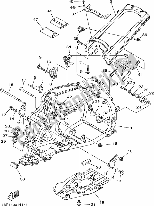 All parts for the Frame of the Yamaha YFZ 450R 2021