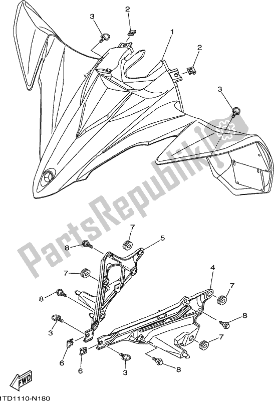 All parts for the Front Fender of the Yamaha YFZ 450R 2021