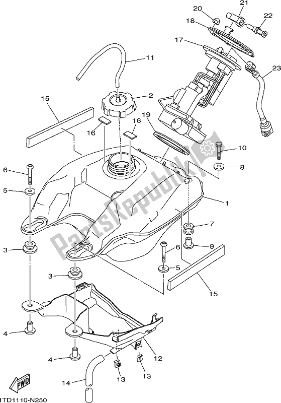 Alle onderdelen voor de Benzinetank van de Yamaha YFZ 450R 2021