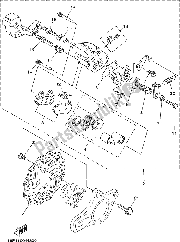 Alle onderdelen voor de Achter Remklauw van de Yamaha YFZ 450R 2021