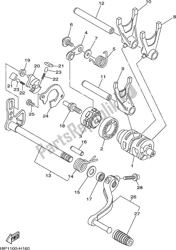 Alle onderdelen voor de Schakelnok & Vork van de Yamaha YFZ 450R 2021