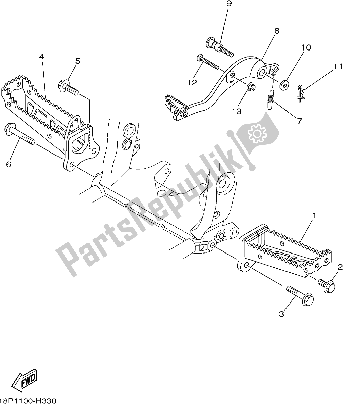 Alle onderdelen voor de Standaard & Voetensteun van de Yamaha YFZ 450R 2021