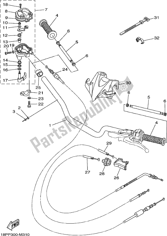 All parts for the Steering Handle & Cable of the Yamaha YFZ 450R 2021