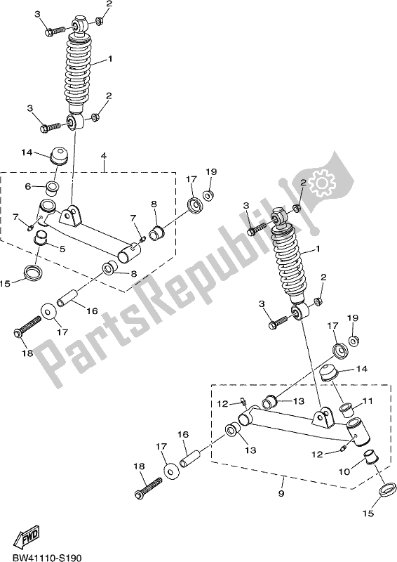 Alle onderdelen voor de Voorwielophanging En Wiel van de Yamaha YFZ 50 YYX 2017