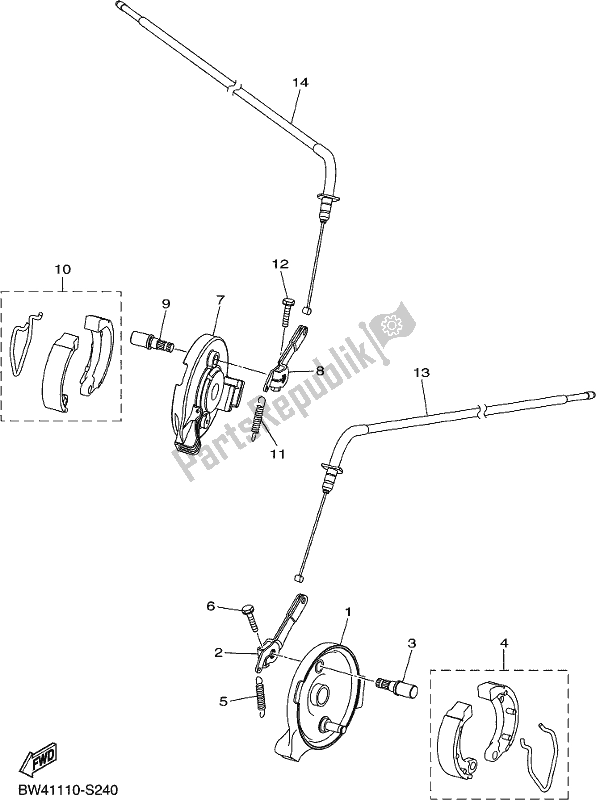 All parts for the Front Brake of the Yamaha YFZ 50 YYX 2018