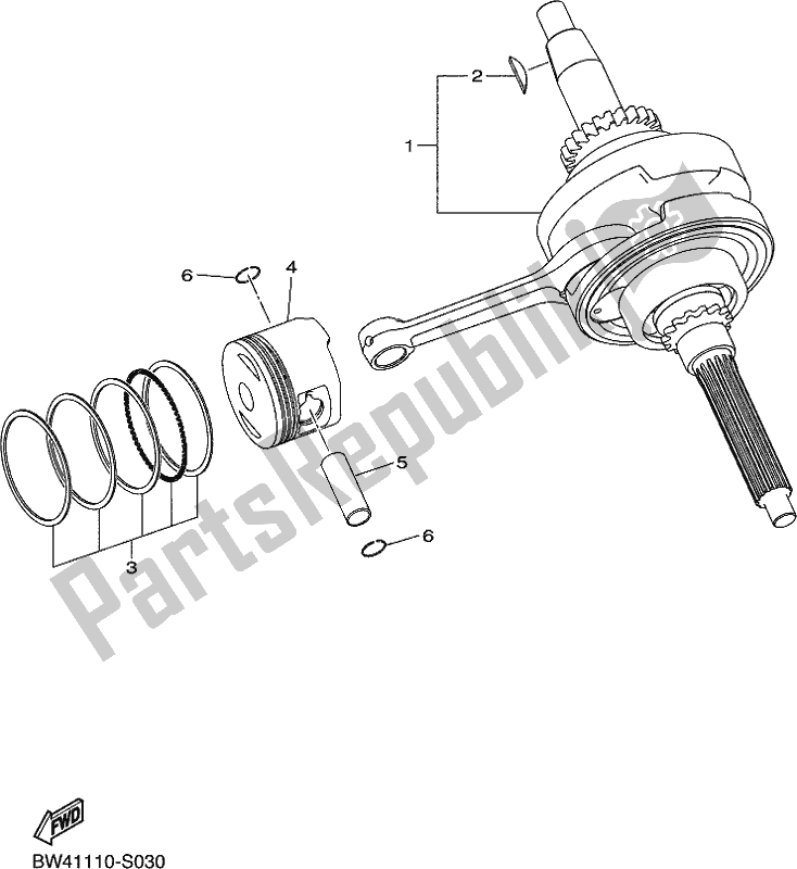 Todas as partes de Virabrequim E Pistão do Yamaha YFZ 50 YYX 2019