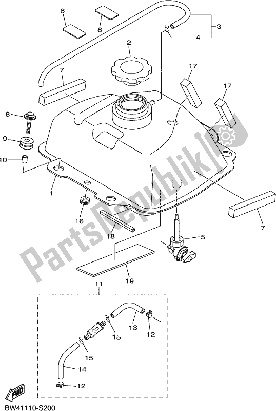 All parts for the Fuel Tank of the Yamaha YFZ 50 YYX 2019