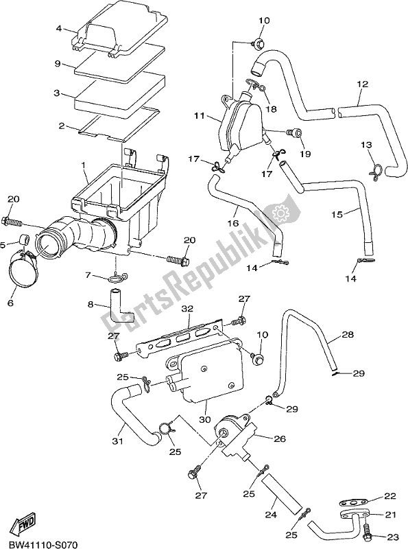 All parts for the Intake of the Yamaha YFZ 50 YYX 2019