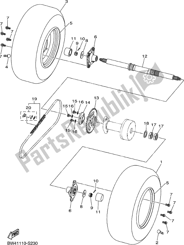 All parts for the Rear Axle & Wheel of the Yamaha YFZ 50 YYX 2019