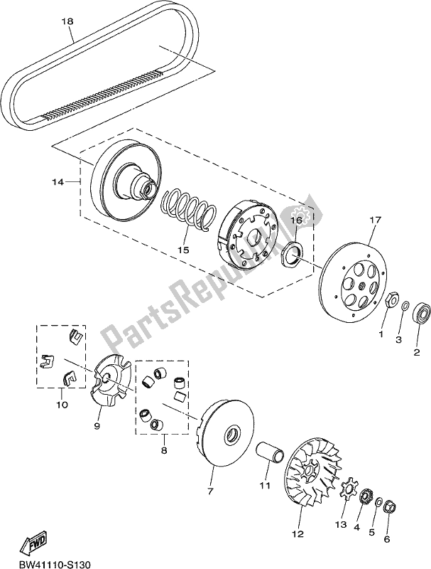 All parts for the Clutch of the Yamaha YFZ 50 YYX 2020