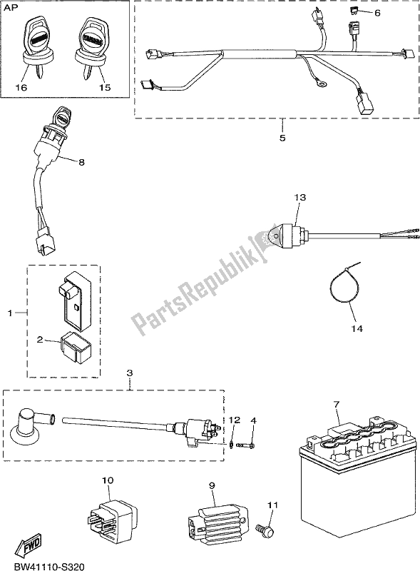 All parts for the Electrical 1 of the Yamaha YFZ 50 YYX 2020