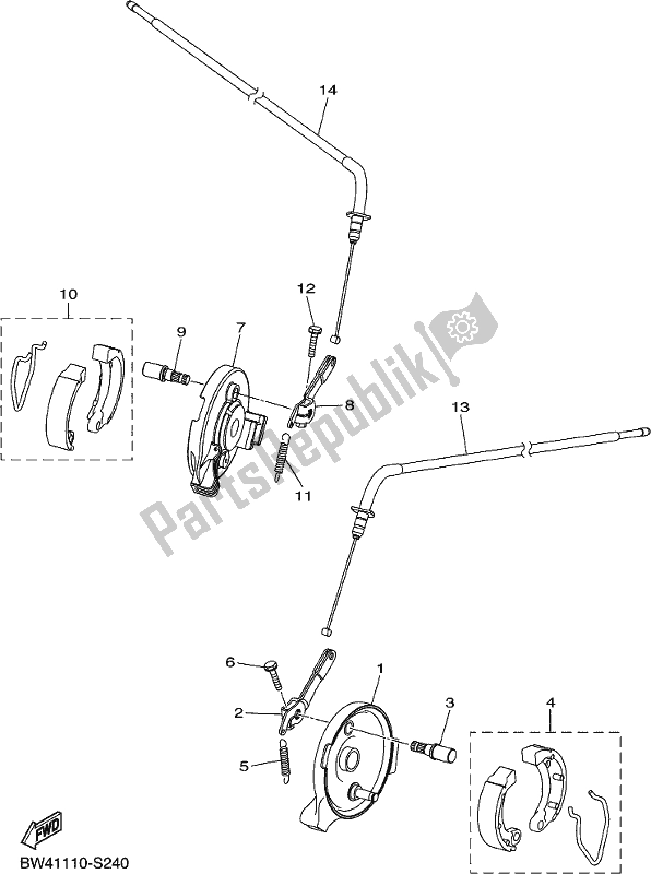 All parts for the Front Brake of the Yamaha YFZ 50 YYX 2020