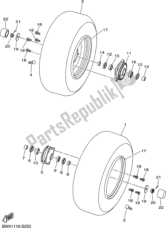 All parts for the Front Wheel of the Yamaha YFZ 50 YYX 2020