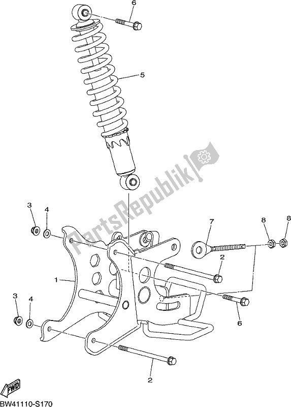 All parts for the Rear Arm of the Yamaha YFZ 50 YYX 2020