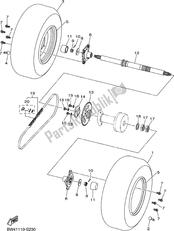 All parts for the Rear Axle & Wheel of the Yamaha YFZ 50 YYX 2020