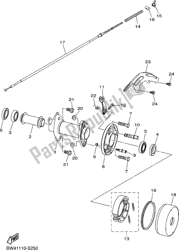All parts for the Rear Brake of the Yamaha YFZ 50 YYX 2020