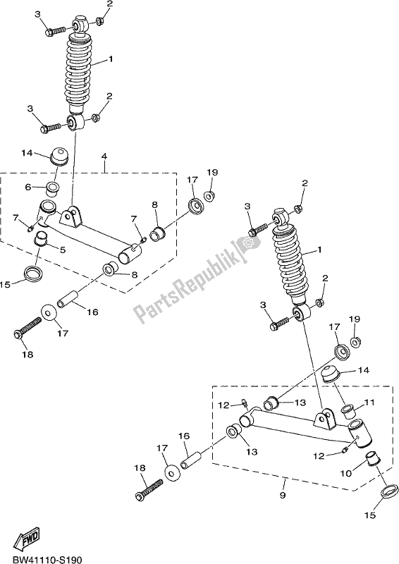 All parts for the Front Suspension & Wheel of the Yamaha YFZ 50 YYX 2021