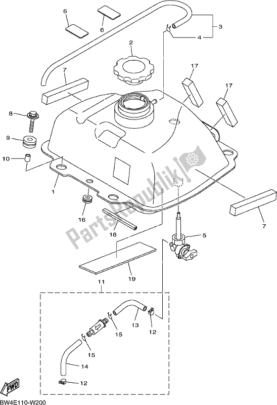 All parts for the Fuel Tank of the Yamaha YFZ 50 YYX 2021
