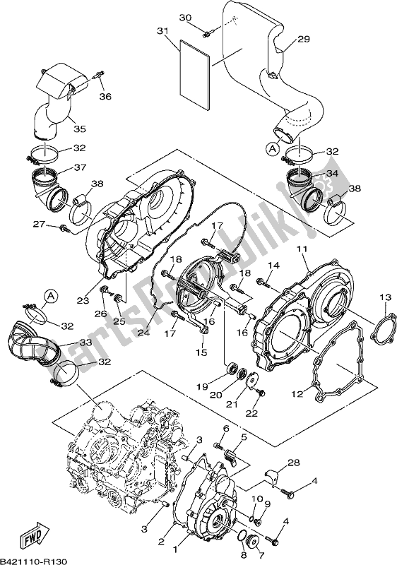 All parts for the Crankcase Cover 1 of the Yamaha YXC 700C 2017