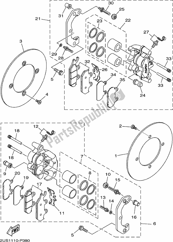 All parts for the Front Brake Caliper of the Yamaha YXC 700C 2017