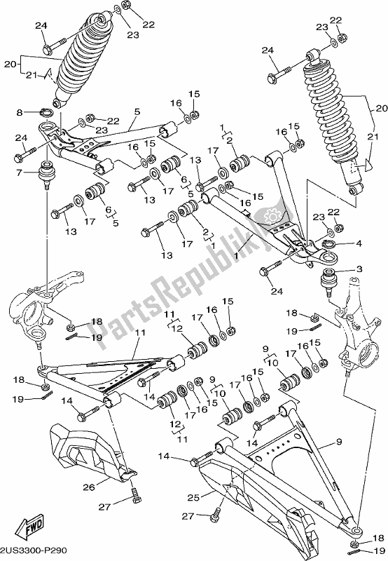 All parts for the Front Suspension & Wheel of the Yamaha YXC 700C 2017