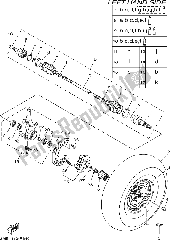 All parts for the Front Wheel of the Yamaha YXC 700C 2017