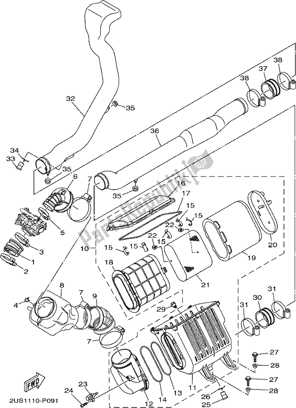 All parts for the Intake of the Yamaha YXC 700C 2017