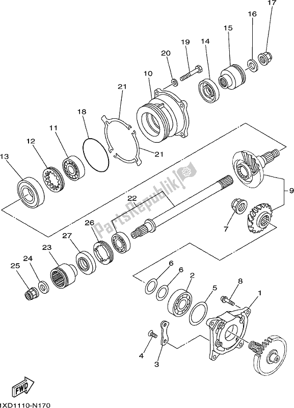 All parts for the Middle Drive Gear of the Yamaha YXC 700C 2017