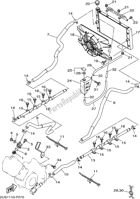 All parts for the Radiator & Hose of the Yamaha YXC 700C 2017