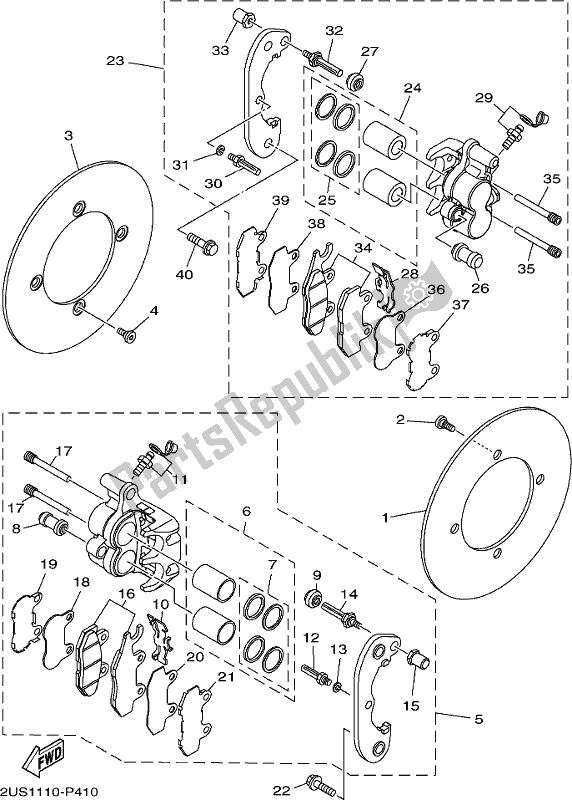 All parts for the Rear Brake Caliper of the Yamaha YXC 700C 2017