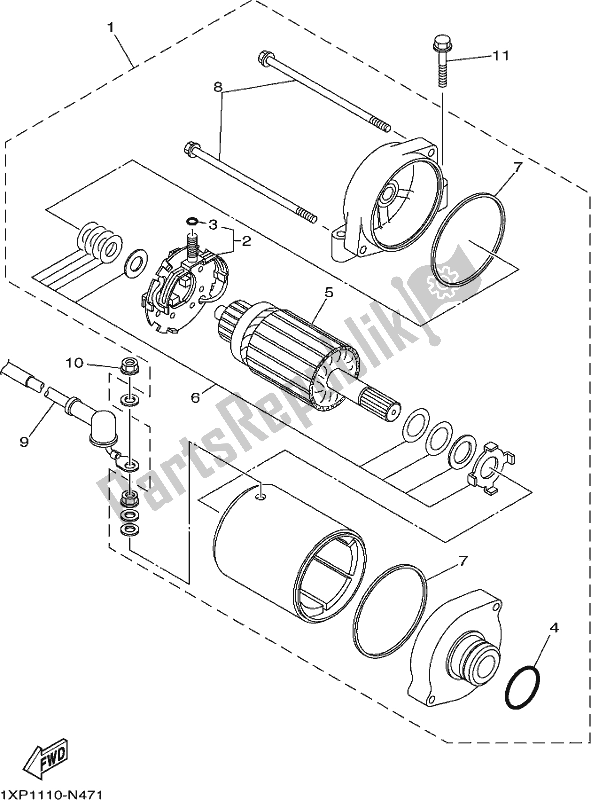 All parts for the Starting Motor of the Yamaha YXC 700C 2017