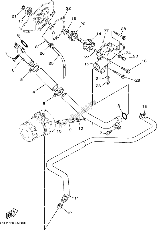 All parts for the Water Pump of the Yamaha YXC 700C 2017